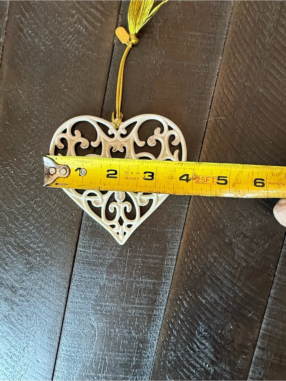 Lenox Cream and Gold Filigree Heart Ornament with Gold Tassel